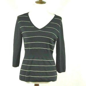 Cable Guage Sweater LG Black Gold Stripe Ribbed